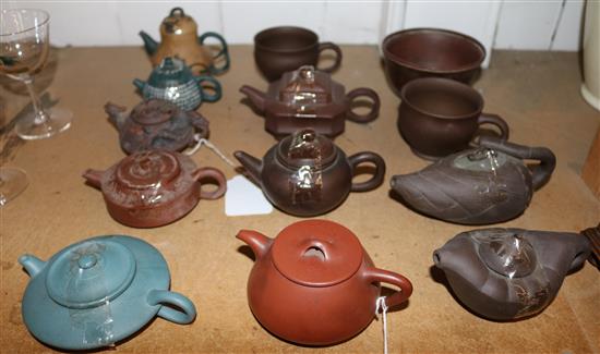 Ten Yixing pottery Teapots and covers, two cups and a bowl, 20th century approx. 5 to 8 cm